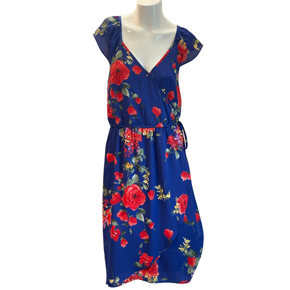 Skies Are Blue Sz S Wrap Dress Ruffle Straps Blue Floral Balletcore Romantic New - Picture 1 of 10